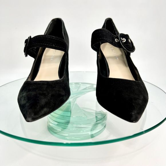 Marc Fisher Carney Heels Size 8 M Black Suede Leather Pointed Toe Strap - Picture 5 of 12